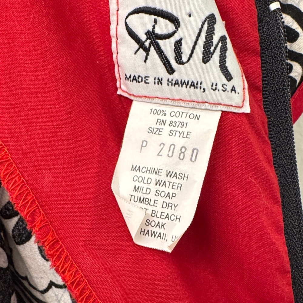 Vintage RM Made in Hawaii USA Floral Black White Red‎ Trim Mermaid Maxi Dress M? - Picture 4 of 15